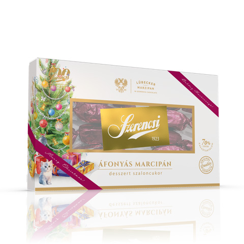 Szerencsi Prémium étcsokoládéval mártott dúsított marcipán szaloncukor vörösáfonyával 250g